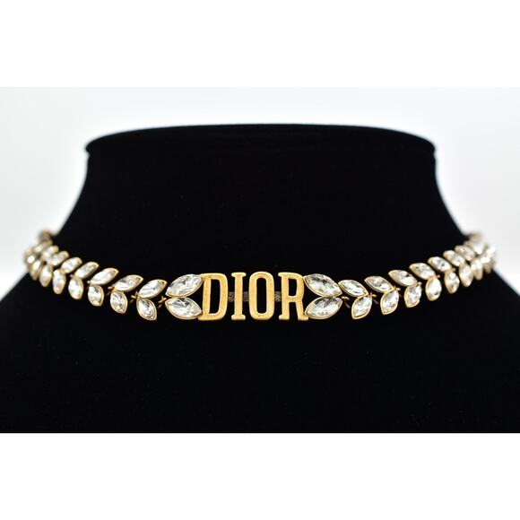 Christian Dior Vintage Logo Choker Necklace Revolution Crystal Authentic Y2K